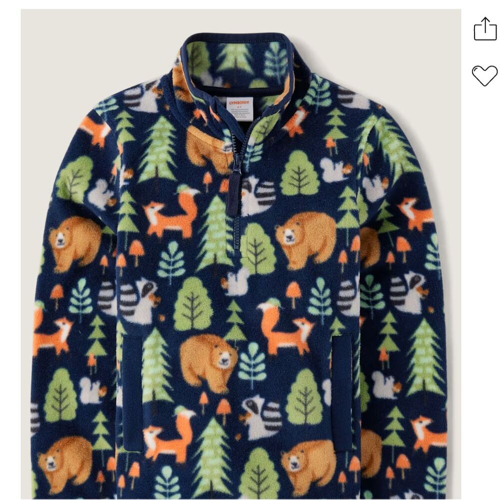 NWT Gymboree FOREST ANIMAL Micro Fleece Zip Pullover Sweatshirt Shirt Jacket 5